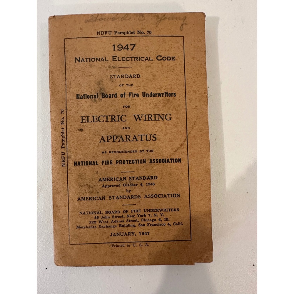 Vintage 1947 National Electrical Code NBFU Pamphlet No 70 Fire Underwriters Book